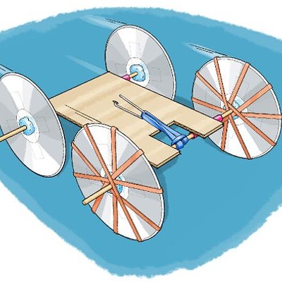 Rubber band, balloon, or momentum powered cars will be designed, decorated and cheered!