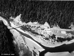 PHOTO BY PETER PALMQUIST, HSU COLLECTION - Aerial view of Dyerville in 1935, which by that time was mostly a CCC Camp.