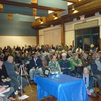 An uneasy crowd filled the Wharfinger Building last Wednesday for a Navy presentation on its expanded training exercises.