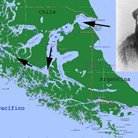 Arrows indicate the Strait of Magellan, which joins the Atlantic and the Pacific oceans.  GNU LicenseInset: Ferdinand Magellan Libray of Congress/Public Domain