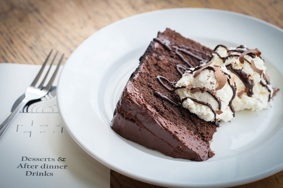 Double-fudge chocolate cake from Plaza Grill. - PHOTO BY AMY KUMLER