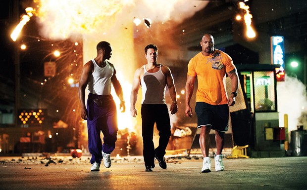 "Dude, tough guys don't look at the explosion." Wahlberg and Johnson in Pain &amp; Gain.