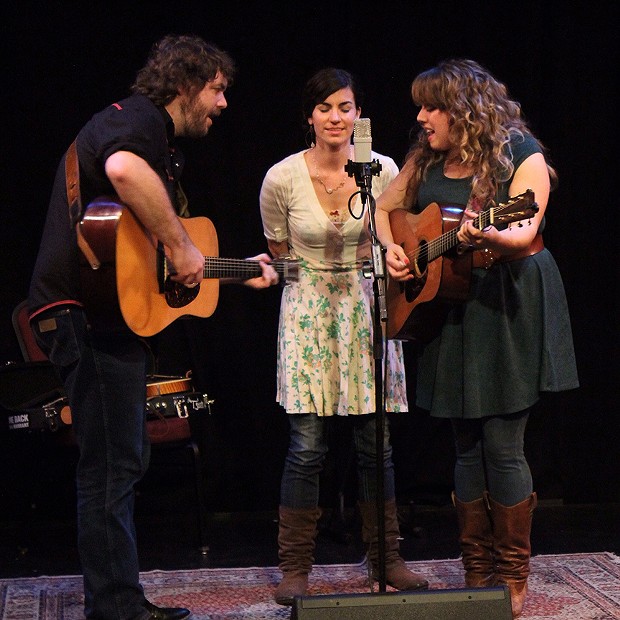 Jacob Groopman and Melody Walker are joined by Melody's old bandmate Lauren Norgeot (center) singing sweet harmony at the Arcata Playhouse on March 7.&nbsp; - PHOTO BY BOB DORAN