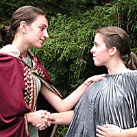 Jessica Knapp as King Henry IV and Sazi Bhakti as Prince Hal. Photo courtesy North Coast Prep.