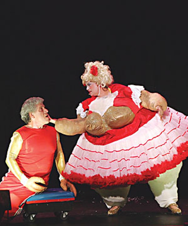Jim Griffiths as Crawdaddy and Jackie Dandeneau as his wife, The Fat Lady, in 'Crawdaddy: A Freak Tragedy,' playing this weekend at the Arcata Playhouse. Photo by Carol Eckstein.