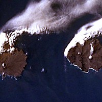 Île de la Possession and Île de l'Est, Crozet Islands, Indian Ocean. Go 500 miles northeast, drill down 8,000 miles and you'll be in Humboldt County. (NASA photo)