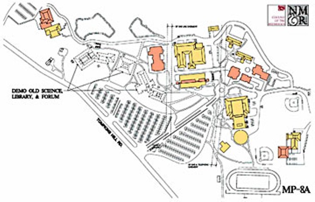 Map of College of the Redwoods campus showing buildings to be demolished.