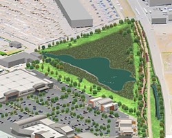 An artistic rendering of the proposed Marina Center development, complete with an 11-acre wetland reserve. - CUE VI