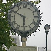One of Eureka's twin clocks on 2nd Street.