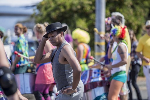 It was a busy Saturday on Eureka's Waterfront. The Pride festival razzled, while Paddlefest dazzled. Pride festival attendees dance to a drum squad at the Humboldt Pride Revolution Parade and Festival in Eureka, Sat. Sept. 13.