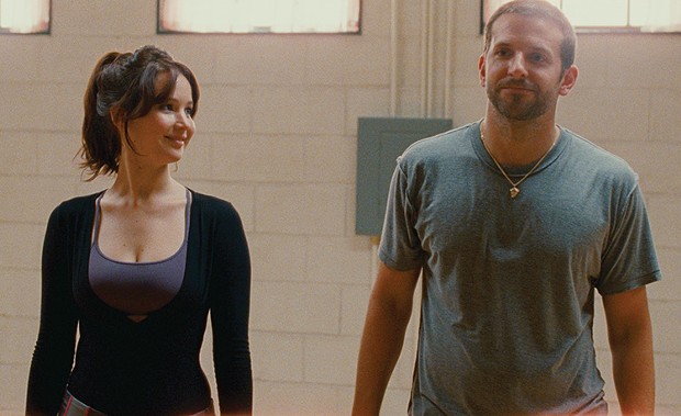 Rehearsing for the no-pants dance: Jennifer Lawrence and Bradley Cooper in Silver Linings Playbook.