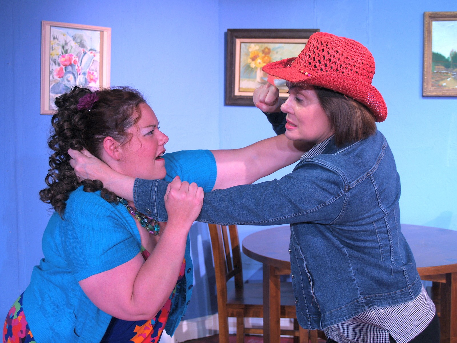 Shannan Dailey as Bitsy, Gloria Montgomery as Jimmie Wyvette in NCRT's The Red Velvet Cake War - PHOTO COURTESY OF NCRT