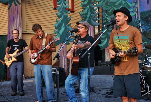The Absynth Quintet closes out the Humboldt Folklife All Day Festival on Saturday, July 19, with an encore featuring guitarist Clay Smith, who returned to Blue Lake to sing his Rubberneckers hit, "Another Sunny Day." - PHOTO BY BOB DORAN.