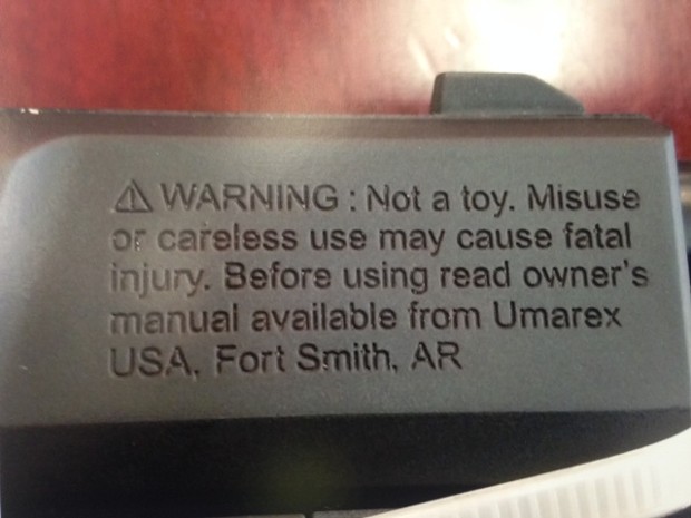 The warning label on the BB gun reportedly found on McClain. - THADEUS GREENSON