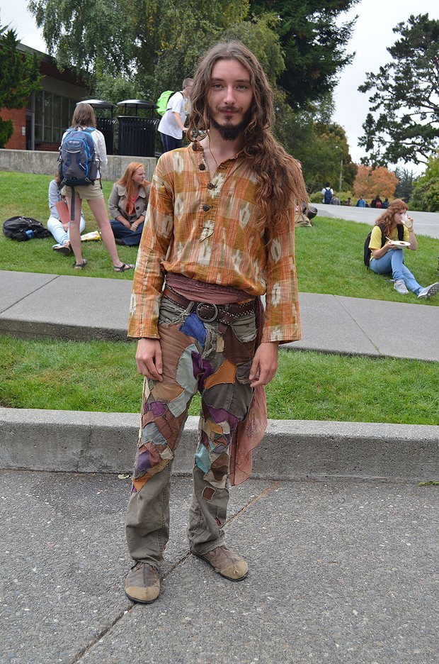 This junior forestry student from Sonoma, who goes by Tree Light, loves everything about Humboldt. He makes most of the clothes he needs, like all this happening here. - PHOTO BY SHARON RUCHTE