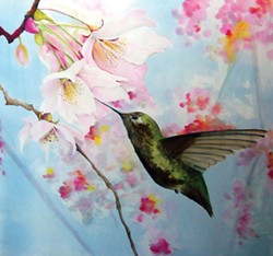 Tina Gleaves, Hummingbird Spring, paintings on silk at Blake's Books