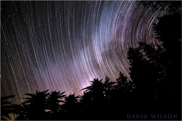 A composite of stills from the time-lapse. The streaks were the paths of the stars as they swung across the sky. - DAVID WILSON