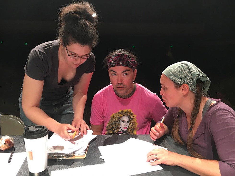 Kelly Hughes, Tigger Bouncer Custodio and Nanette Voss deliberate over casting. - PHOTO BY JENNIFER FUMIKO CAHILL