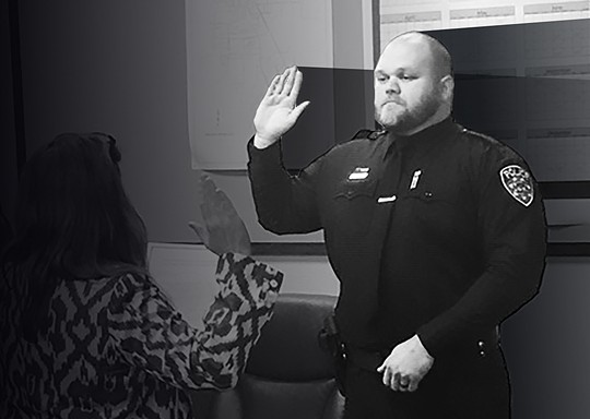Jacob Jones is sworn in as a Willits police officer June 12. - FACEBOOK/WILLITS POLICE DEPARTMENT. PHOTO ILLUSTRATION BY JONATHAN WEBSTER.