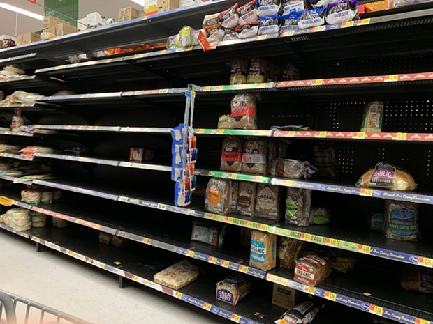 The barren shelves at Eureka's WalMart on Tuesday evening. - SUBMITTED