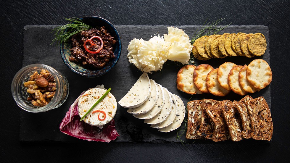 The Fromage platter of cheeses with fig tapenade and spiced nuts. - AMY KUMLER