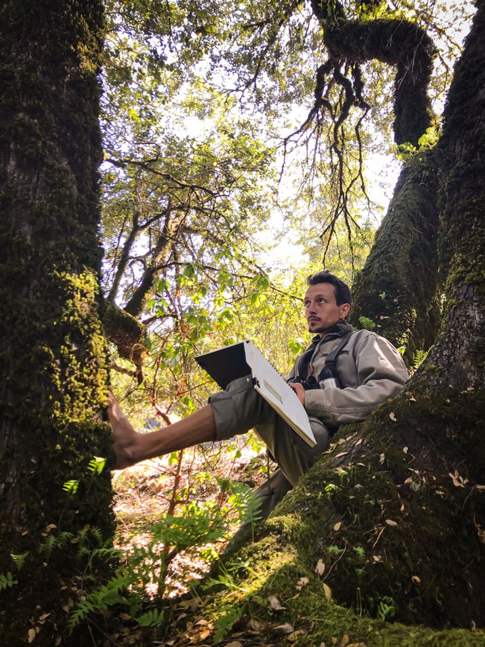 Marley Peifer nature journaling as part of an effort to demystify controlled burns. - PHOTO BY LAURIE WIGHAM.