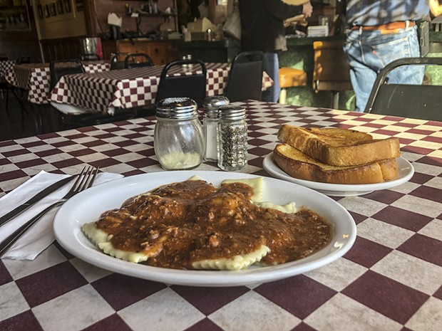 Last call for ravioli and meat sauce at Marcelli's Italian Restaurant. - PHOTO BY JENNIFER FUMIKO CAHILL