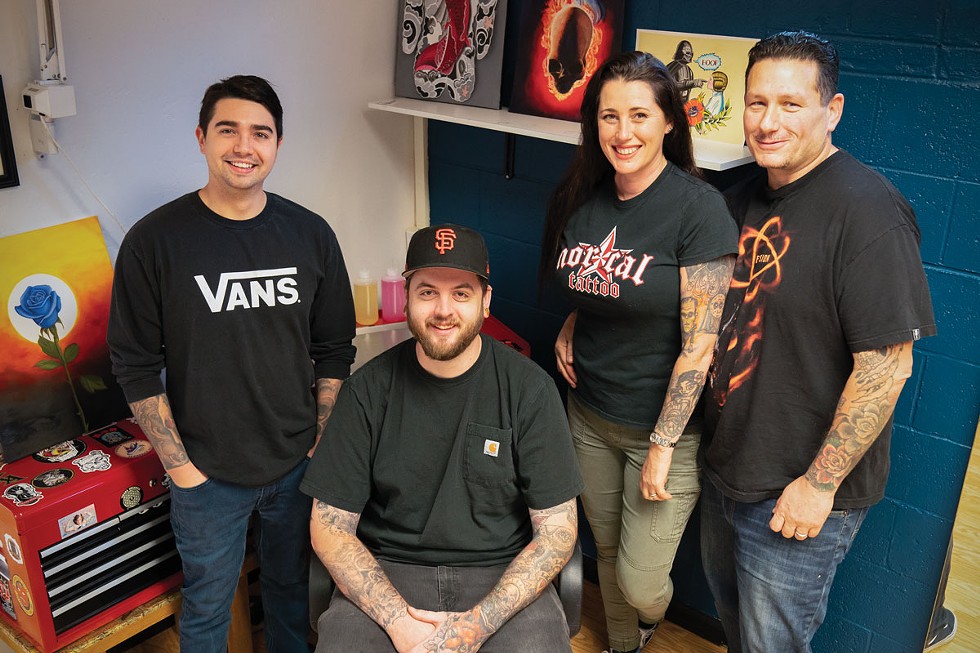 Michael Joy, Jeremy La Flamme and Amy and Ted Marks of Nor Cal Tattoo. - ZACH LATHOURIS