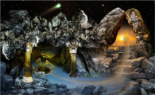 This Hyakutake fan art I made from my photo of the comet combined with other photographs of various places and objects I found on California’s North Coast. While I shot the original comet on 35mm film, I photographed the rest of the parts digitally some years later. Created September, 2008. - DAVID WILSON