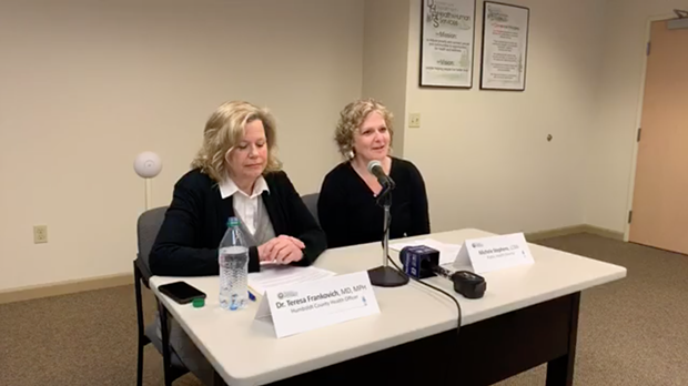 Humboldt County Health Officer Teresa Frankovich (left) and Public Health Director Michele Stephens discuss COVID-19 at a press conference this morning. - SCREENSHOT