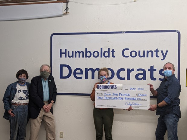 L-R: Democrats Pam and Bob Service; Carly Robbins, Development Director, Food for People; Dan Kelly, chair of the Humboldt County Democratic Central Committee