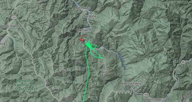 Screenshot of FlightRadar showing the air attack over the fire at about 2.45 p.m. - SCREENSHOT