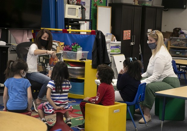A special education pre-k class that has been permitted to reopen amid coronavirus concerns on the Lu Sutton Elementary school campus in Novato on Oct. 27, 2020. - ANNE WERNIKOFF FOR CALMATTERS