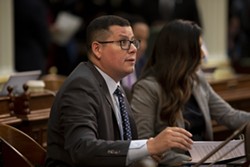 Assemblyman Rudy Salas on the floor on September 12, 2019. - PHOTO BY ANNE WERNIKOFF FOR CALMATTERS