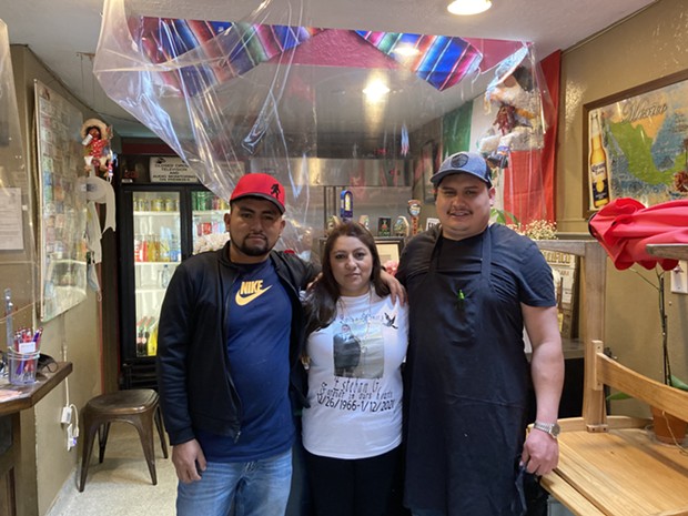Fernando Bazan, Francisca Gonzales and Luis Cilveron at Esteban's. - PHOTO BY JENNIFER FUMIKO CAHILL