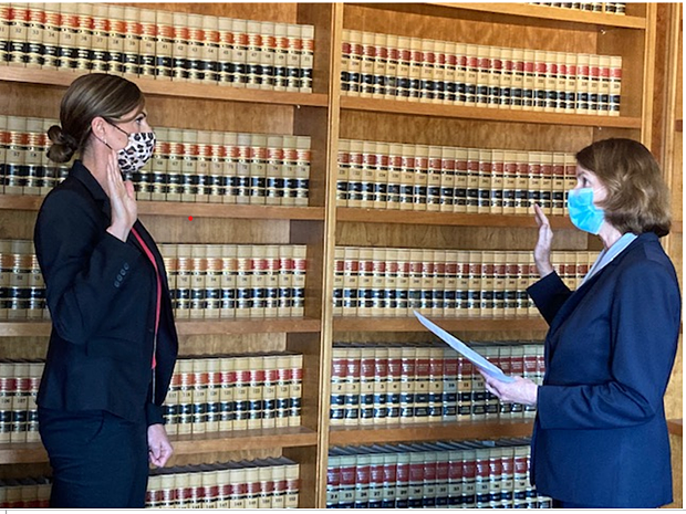 Kyla Baxley is sworn in as the chief investigator by District Attorney Maggie Fleming. - COUNTY OF HUMBOLDT