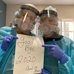 Two intensive care unit nurses Gabby Caster and Julie Bruce celebrate the end of 2020. - SUTTER COAST HOSPITAL/FACEBOOK