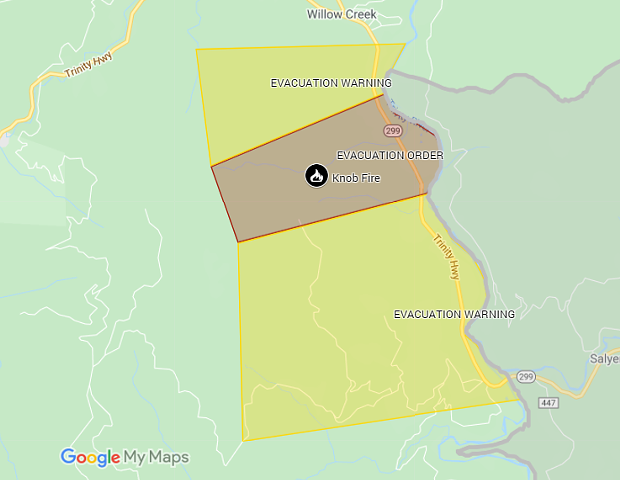 The current evacuation map for the Knob Fire. - HUMBOLDT COUNTY SHERIFF'S OFFICE