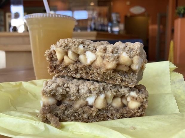 The hefty, white chocolate-laden oat bar. Share it with a fellow sweet tooth. - PHOTO BY JENNIFER FUMIKO CAHILL