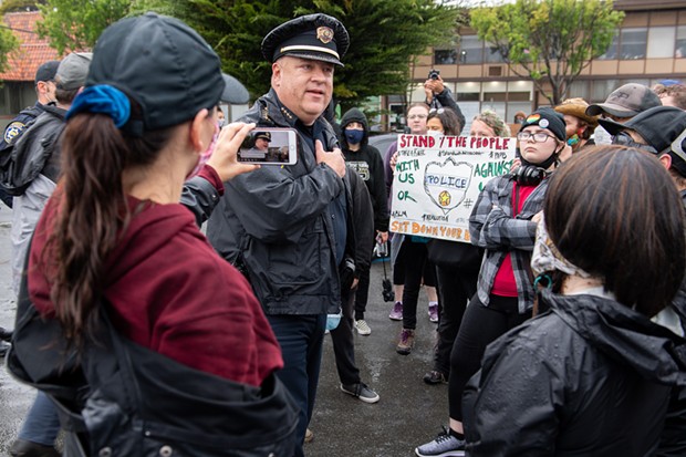 EPD Chief Steve Watson speaks with protesters in the aftermath of George Floyd's 2020 murder by a Minneapolis police officer. - MARK MCKENNA