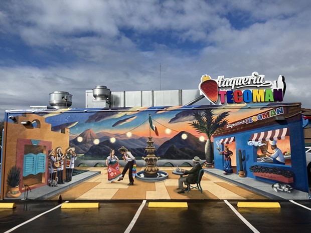 Lucas Thornton's mural at and of Taqueria Tecoman. - PHOTO BY JENNIFER FUMIKO CAHILL