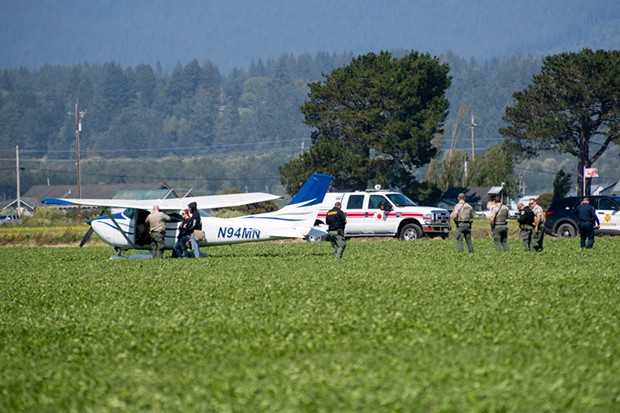 The small plane came to a rest in an Arcata field. - MARK MCKENNA