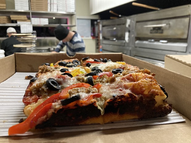 A thick Detroit pizza from Brett's Pizzeria. - PHOTO BY JENNIFER FUMIKO CAHILL