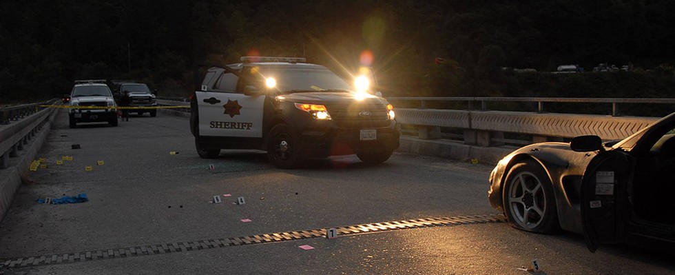 The scene of a July 14, 2017, shooting on Martin's Ferry Bridge, in which Humboldt County Sheriff's Office deputies opened fire on a night watchman in a parked car.