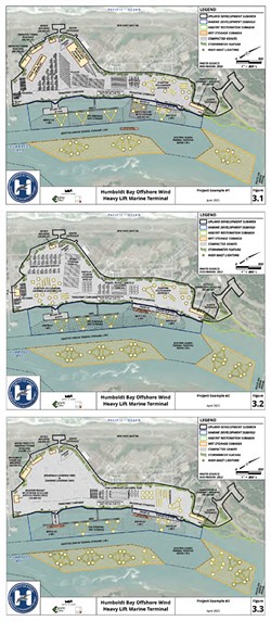 A series of examples of what the Harbor District's old pulp mill property would look like re-built as the Humboldt Bay Offshore Wind Heavy Lift Marine Terminal. - THE HUMBOLDT BAY HARBOR, RECREATION AND CONSERVATION DISTRICT