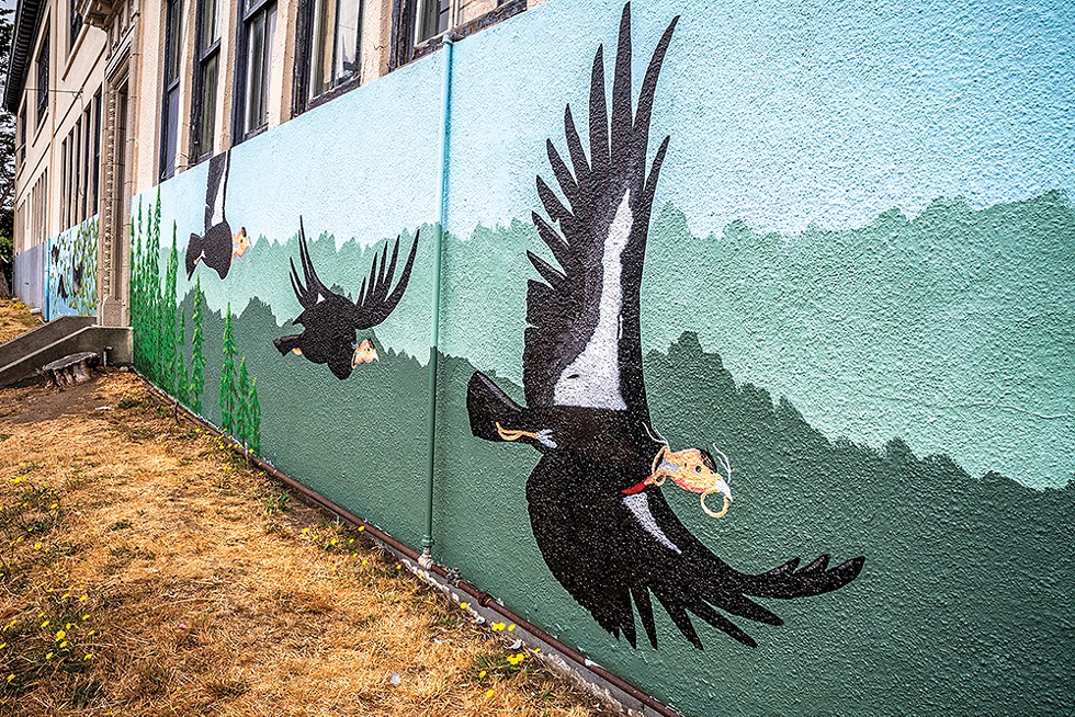 California condors in Melitta Jackson's "Chpaana'r" mural. - PHOTO BY MARK LARSON