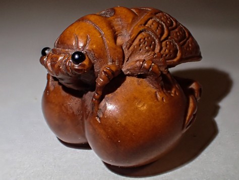 A wooden Japanese cicada carving reflects its importance as a cultural symbol. - ANTHONY WESTKAMPER