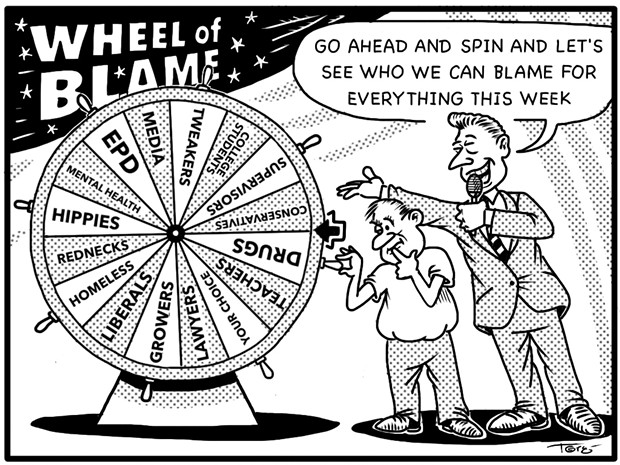 "Go ahead and spin and let's see who we can blame for everything this week." - CARTOON BY TERRY TORGERSON