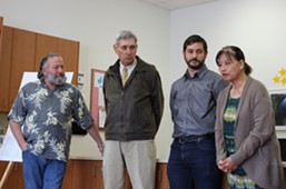 (From left to right) HumCPR co-founder and county Planning Commissioner Lee Ulansey, Eureka Mayor Frank Jager, HumCPR Executive Director Alec Ziegler and Betty Chinn at the April 13 press conference. - THADEUS GREENSON