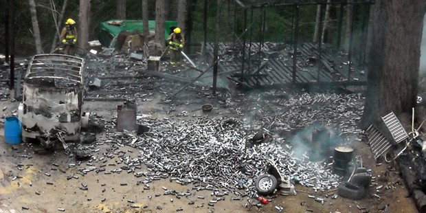 Hundreds of mL butane canisters from a 2015 hash lab explosion. - HUMBOLDT COUNTY SHERIFF'S OFFICE